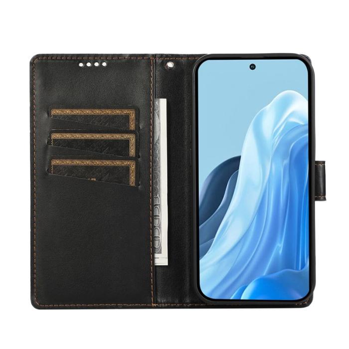 OEM - Samsung Galaxy S26 Plus Plånboksfodral Imprint Konstläder Med Handrem - Svart