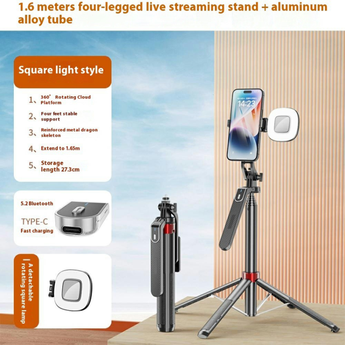OEM - Bärbar Selfiestick Bluetooth med 1 Fyrkantig Fyllnadslampa P185mini