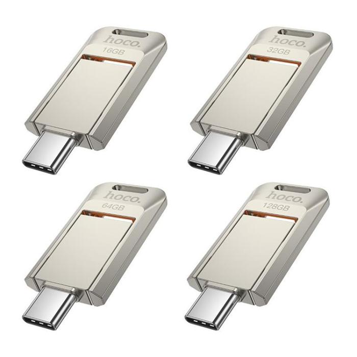 Hoco - Hoco Pendrive 128GB USB-A, USB-C UD17 USB 3.0 - Pärl Nickel