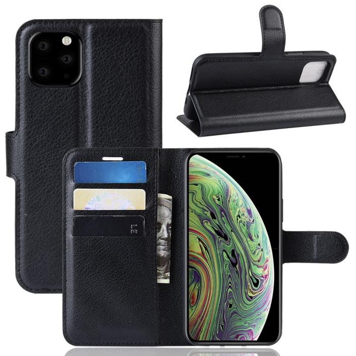 A-One Brand - Litchi Plånboksfodral till iPhone 11 - Svart