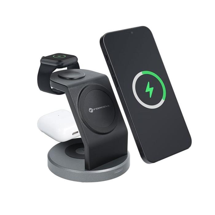 Forcell - Forcell 3-in-1 Trådlös Laddare Magsafe iPhone, Apple Watch, Airpods