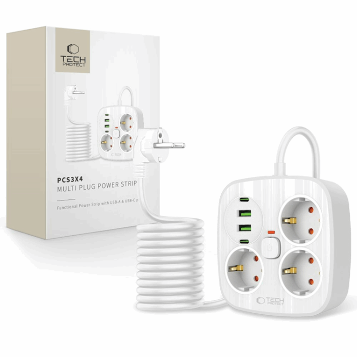 Tech-Protect - Tech-Protect Grenuttag PCS3X4 2 USB & 2 Typ-C & 3 Socket 2m