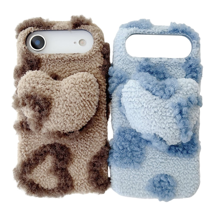 A-One Brand - iPhone Air Mobilskal 3D Heart Plush TPU Winter Warm Soft - Blå