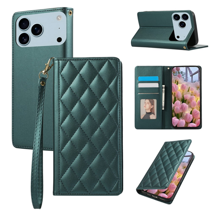 A-One Brand - iPhone 17 Pro Max Plånboksfodral RFID Rhombus Läder - Grön