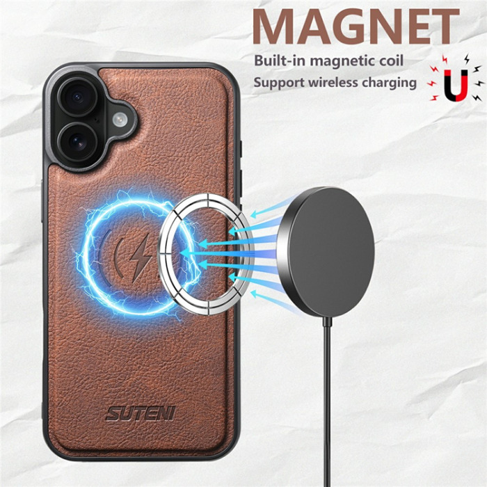 SUTENI - SUTENI iPhone 17 Mobilskal MagSafe Litchi Texture - Brun