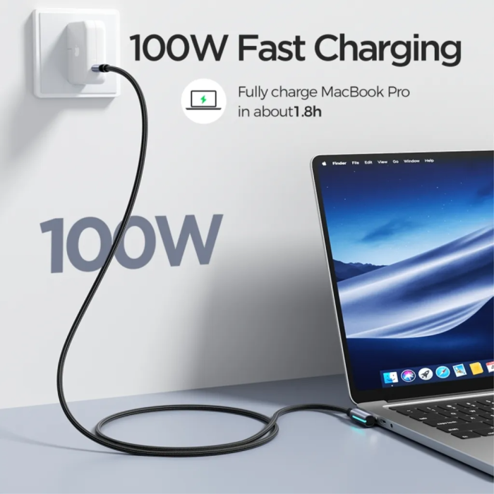 SiGN - SiGN USB-C till USB-C Kabel 2m 100W Braided - Svart