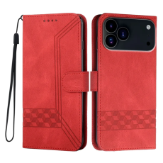 A-One Brand - iPhone 17 Pro Max Plånboksfodral Imprint Läder Med Strap - Röd