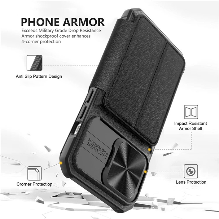 OEM - iPhone 14 Pro Max Plånboksfodral PU Läder Shockproof - Svart