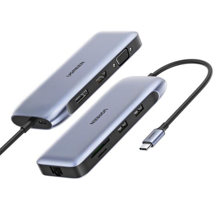 UTGATT1 - Ugreen Multi-Functional HUB 9in1 HDMI VGA 2 x USB-C 100W - Grå