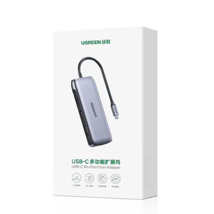 UTGATT1 - Ugreen Multi-Functional HUB 9in1 HDMI VGA 2 x USB-C 100W - Grå