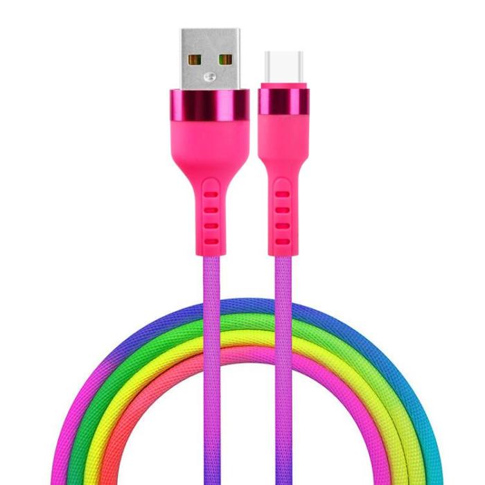 Setty - Setty USB Till USB-C Kabel 1.2m 2.1A KNA-C-1.22.113 Regnbåge