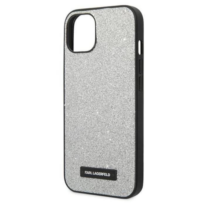 KARL LAGERFELD - Karl Lagerfeld iPhone 14 Skal Glitter Plaque Logo - Silver