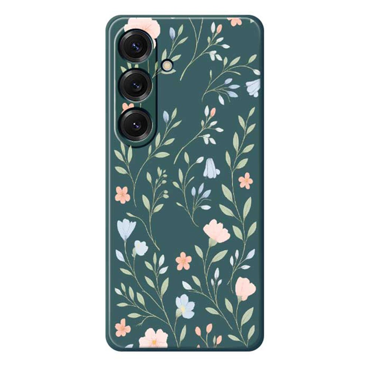 Mobilskal till Galaxy S25 Rosa Blue Flowers Straight Edge - Grön | 2353 | AlltMobil