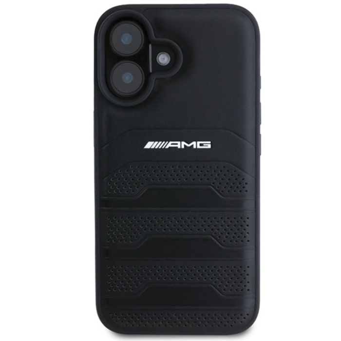 Mercedes - Mercedes iPhone 16 Mobilskal AMG Läder Debossed Lines - Svart