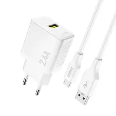Dudao - Dudao V&auml;ggladdare USB-A 2.4A GaN med USB-C Kabel A23TEU - Vit