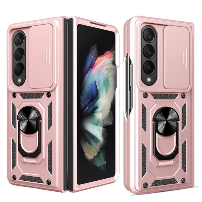 UTGATT - Galaxy Z Fold 4 Skal med Ringhållare Hybrid Armor Camshield - Rosa
