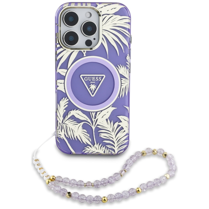 Guess - Guess iPhone 16 Mobilskal Magsafe Palm Trees Med Pearl Strap