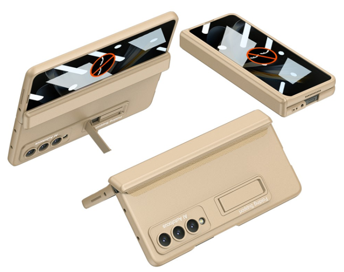 GKK - GKK Galaxy Z Fold 4 Mobilskal Kickstand med Privacy Skärmskydd - Guld