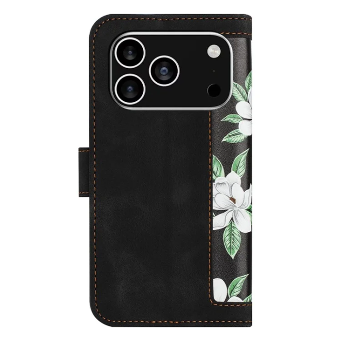 A-One Brand - iPhone 17 Pro Plånboksfodral Floral Konstläder - Svart