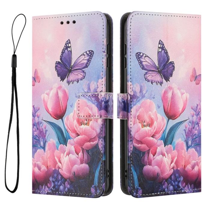 OEM - Plånboksfodral för Samsung Galaxy S26 Konstläder Mönster - Rosa Blomma Fjäril