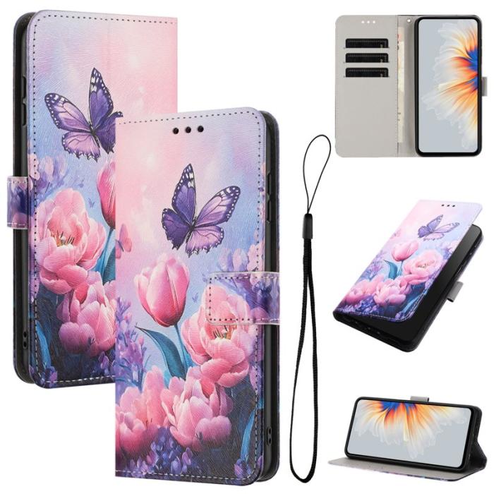 OEM - Plånboksfodral för Samsung Galaxy S26 Konstläder Mönster - Rosa Blomma Fjäril