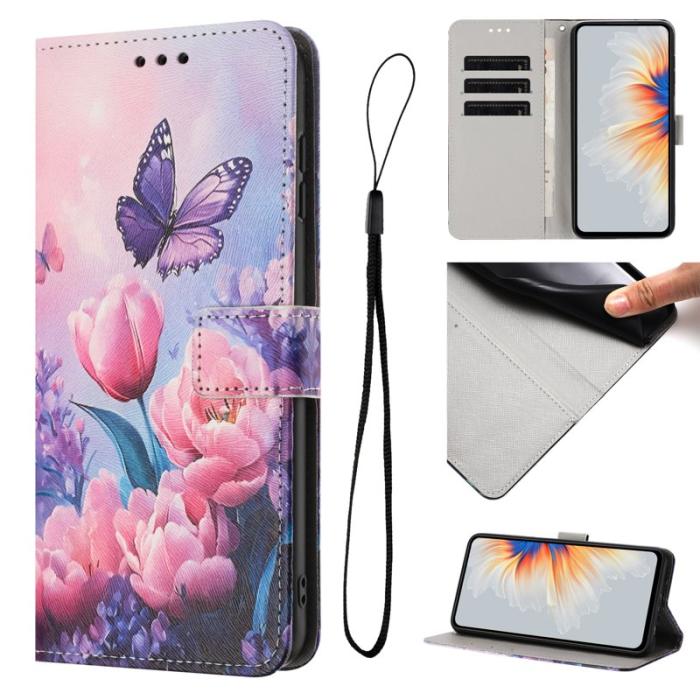 OEM - Plånboksfodral för Samsung Galaxy S26 Konstläder Mönster - Rosa Blomma Fjäril