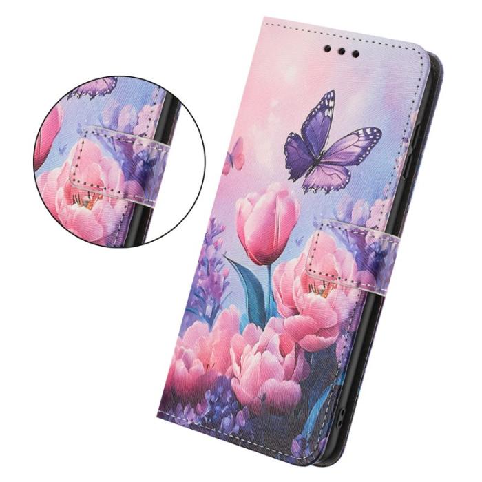 OEM - Plånboksfodral för Samsung Galaxy S26 Konstläder Mönster - Rosa Blomma Fjäril