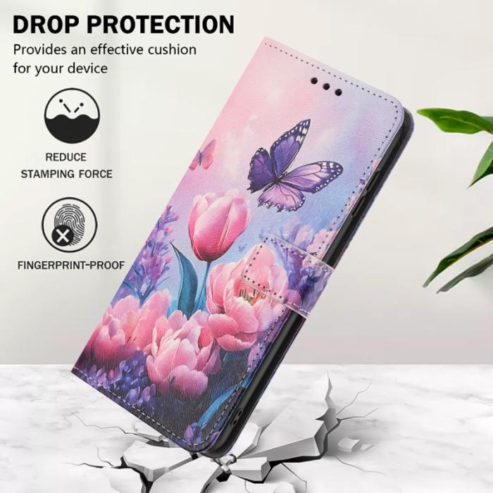 OEM - Plånboksfodral för Samsung Galaxy S26 Konstläder Mönster - Rosa Blomma Fjäril