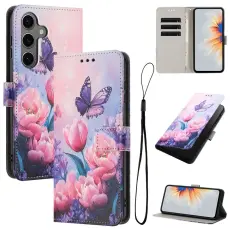 OEM - Pl&aring;nboksfodral f&ouml;r Samsung Galaxy S26 Konstl&auml;der M&ouml;nster - Rosa Blomma Fj&auml;ril
