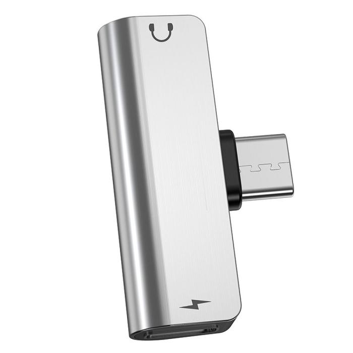 Hoco - HOCO ljudomvandlare LS26 USB-C Jack 3,5mm + USB-C silver