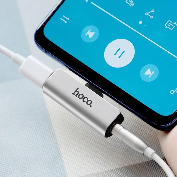 Hoco - HOCO ljudomvandlare LS26 USB-C Jack 3,5mm + USB-C silver