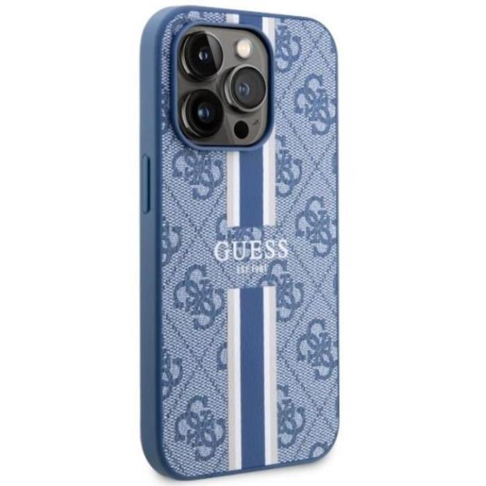 Guess - Guess iPhone 14 Pro Mobilskal MagSafe Printed Stripes - Blå