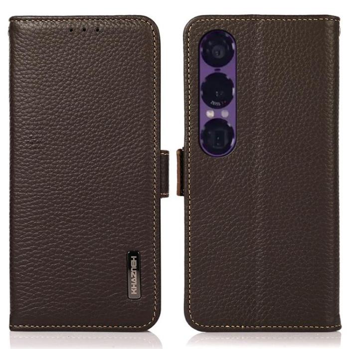 KHAZNEH - KHAZNEH Sony Xperia 1 VII Plånboksfodral RFID Äkta läder - Brun
