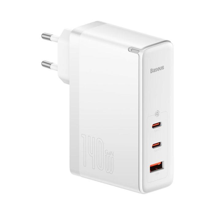 BASEUS - Baseus GaN5 EU Väggladdare USB-A Till 2x USB-C 140W - Vit