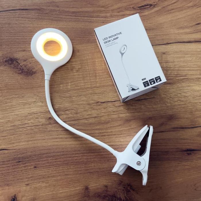 UTGATT5 - Trådlös LED-läslampa med klämma + micro USB-kabel - Vit