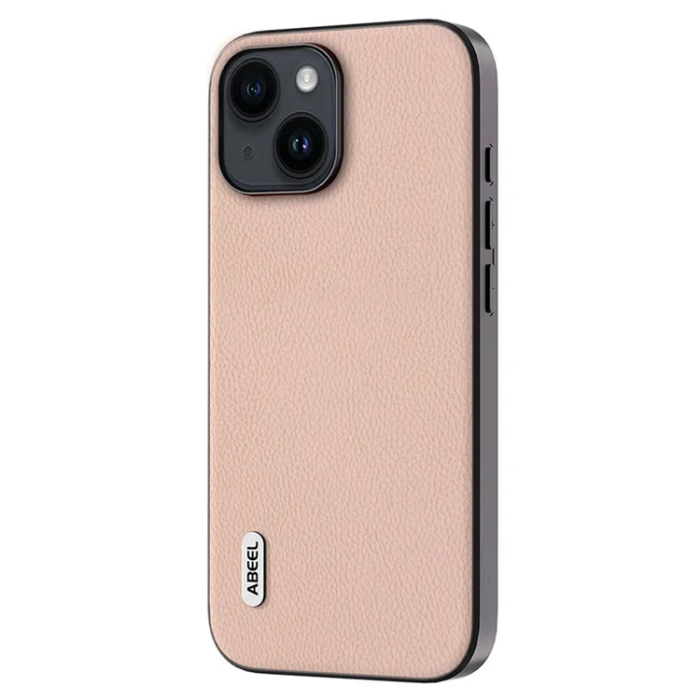 ABEEL - ABEEL iPhone 15 Mobilskal Äkta Läder Litchi - Rosa