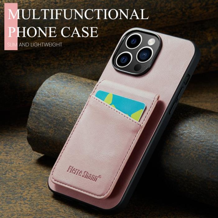 FIERRE SHANN - FIERRE SHANN för iPhone 14 Pro Max Fodral Kickstand KonstLäder - Rosa