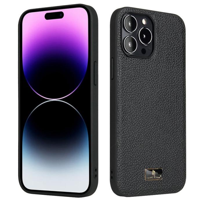 FIERRE SHANN - FIERRE SHANN för iPhone 14 Pro Max Fodral KonstLäder - Litchi Mönster