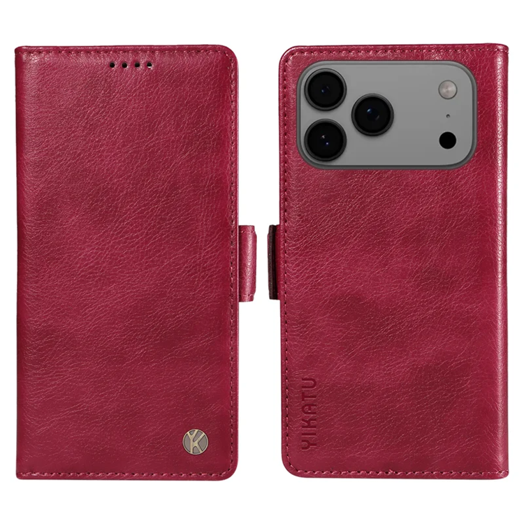YIKATU iPhone 17 Pro Max Plånboksfodral Litchi Texture - Vinröd | 2353 | AlltMobil