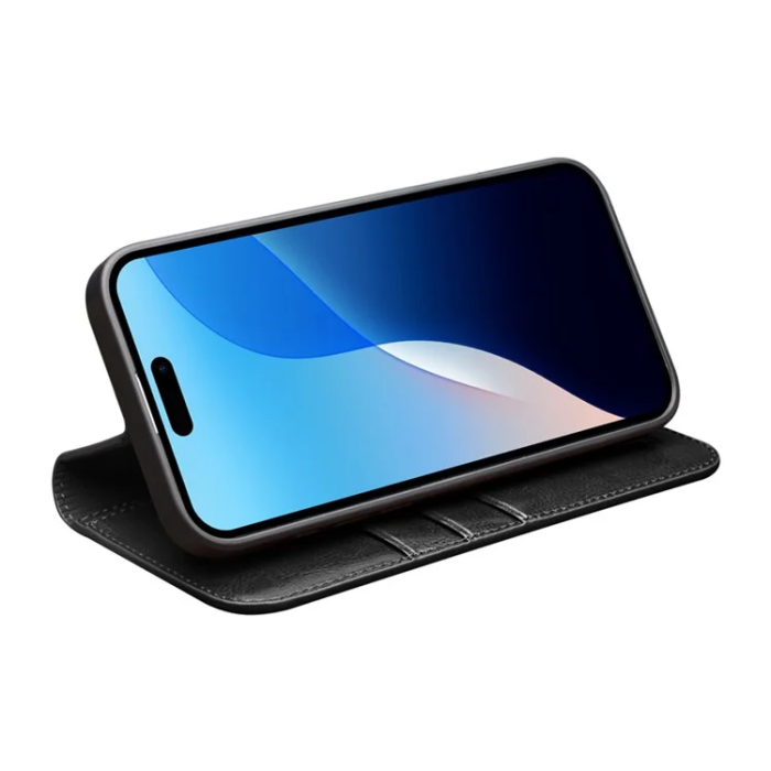 QIALINO - Qialino iPhone 16 Pro Plånboksfodral Äkta Läder - Svart