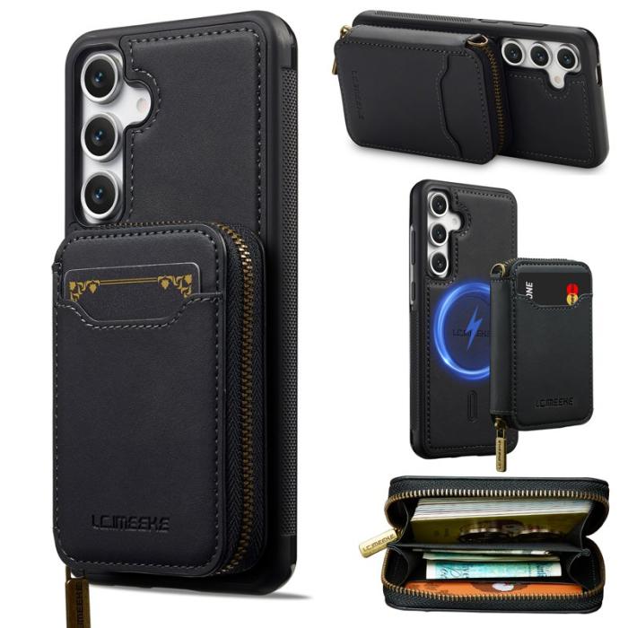 LC.imeeke - LC.IMEEKE L6 för Samsung Galaxy S25 Plånboksfodral Konstläder - Svart