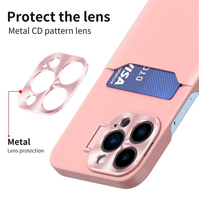 OEM - iPhone 14 Pro Max Skal Korthållare Linsram Kickstand - Rosa