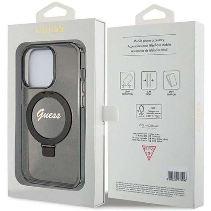 Guess - Guess iPhone 15 Pro Mobilskal Ringhållare Magsafe Glitter Script