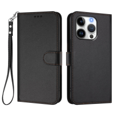 A-One Brand - iPhone 15 Pro Plånboksfodral Läder med Handledsrem - Svart
