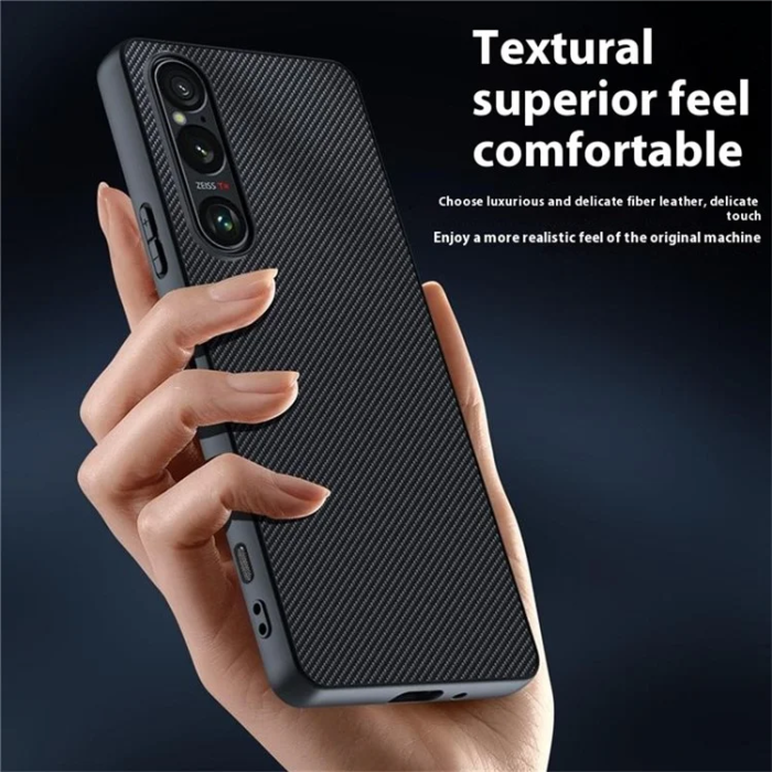 A-One Brand - Sony Xperia 1 VII Mobilskal Läder Carbon Fiber - Svart