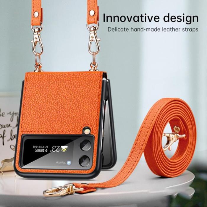 SULADA - SULADA Galaxy Z Flip 4 Skal Läder Treasure Strap - Blå