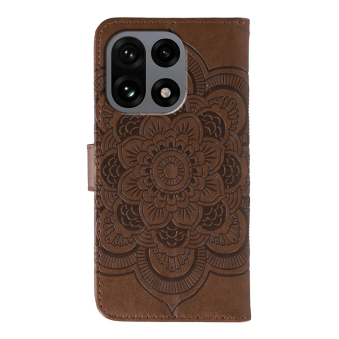 A-One Brand - OnePlus 15 5G Konstläder Plånboksfodral Mandala Imprint Rhinestone - Brun