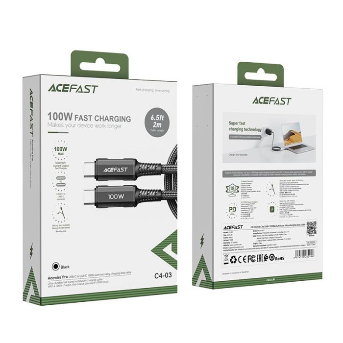 Acefast - Acefast USB-C till USB-C kabel 100W 2m - Svart
