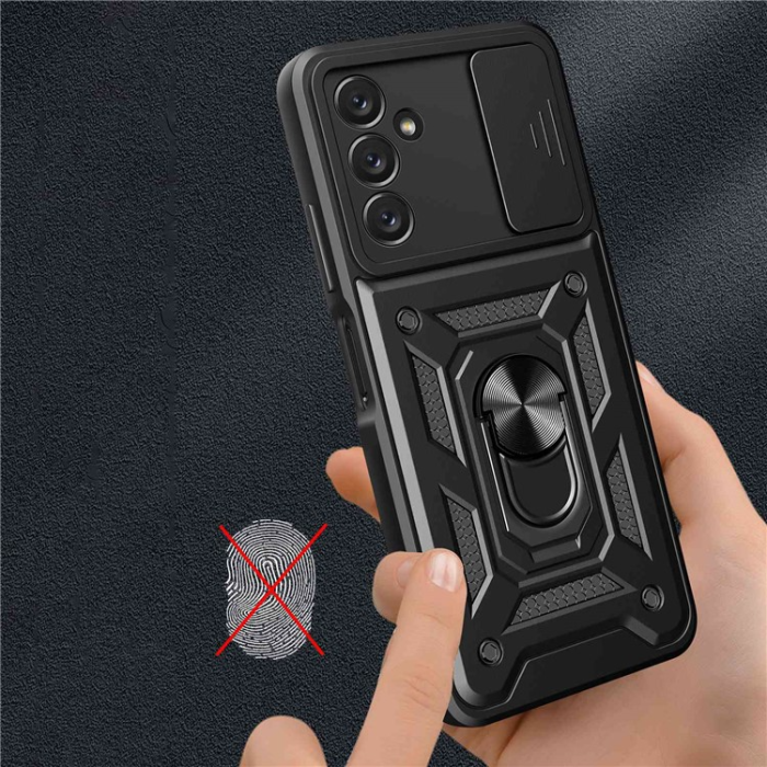 A-One Brand - Galaxy A14 5G/4G Mobilskal Ringhållare Kickstand Slide Kamera - Svart