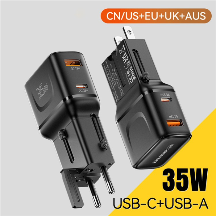 ESSAGER - ESSAGER GaN Snabbladdare 35W USB-C - USB-A US-EU-UK-AUS G535